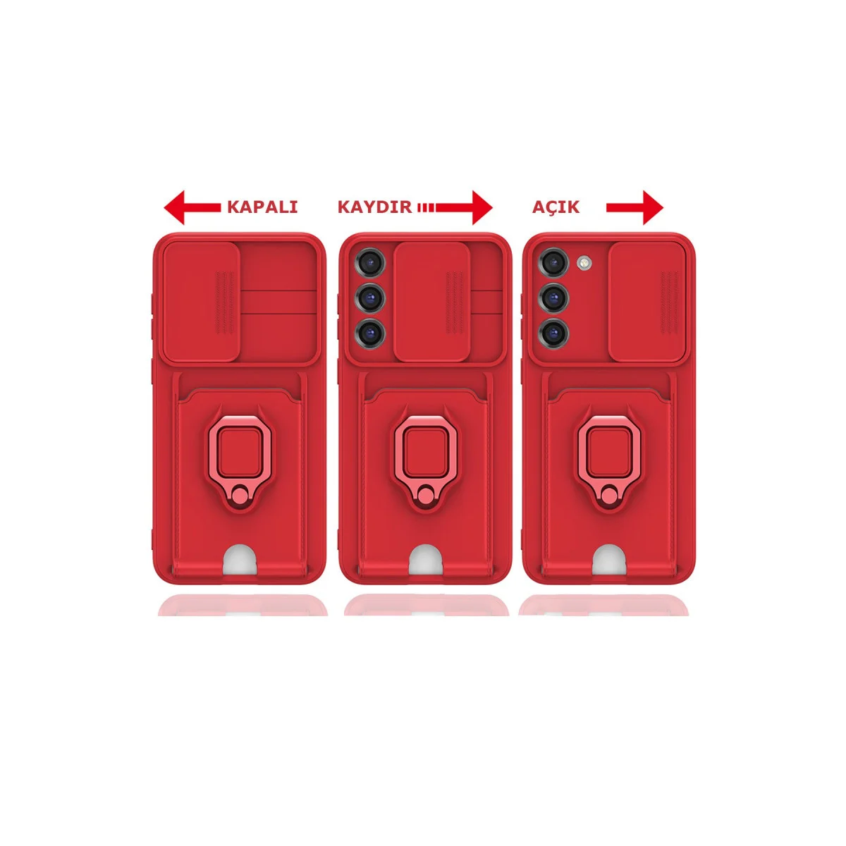 Galaxy S23 Plus Kart Bölmeli Silikon Kılıf Zuma - Lacivert, Metal Yüzük ve Standlı