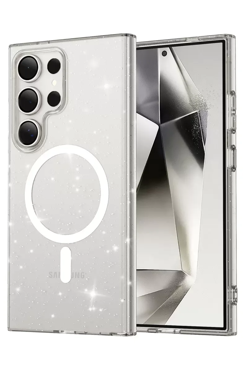 Galaxy S23 Ultra ile Uyumlu Şeffaf MagSafe Kılıf - Star Parıltılı Koruma