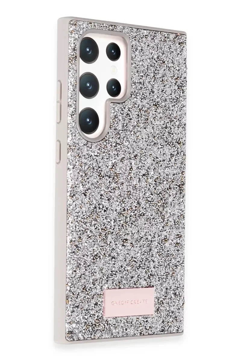 Galaxy S23 Ultra ile Uyumlu Bright Simli Kapak - Gümüş Boncuk İşlemeli Telefon Kılıfı