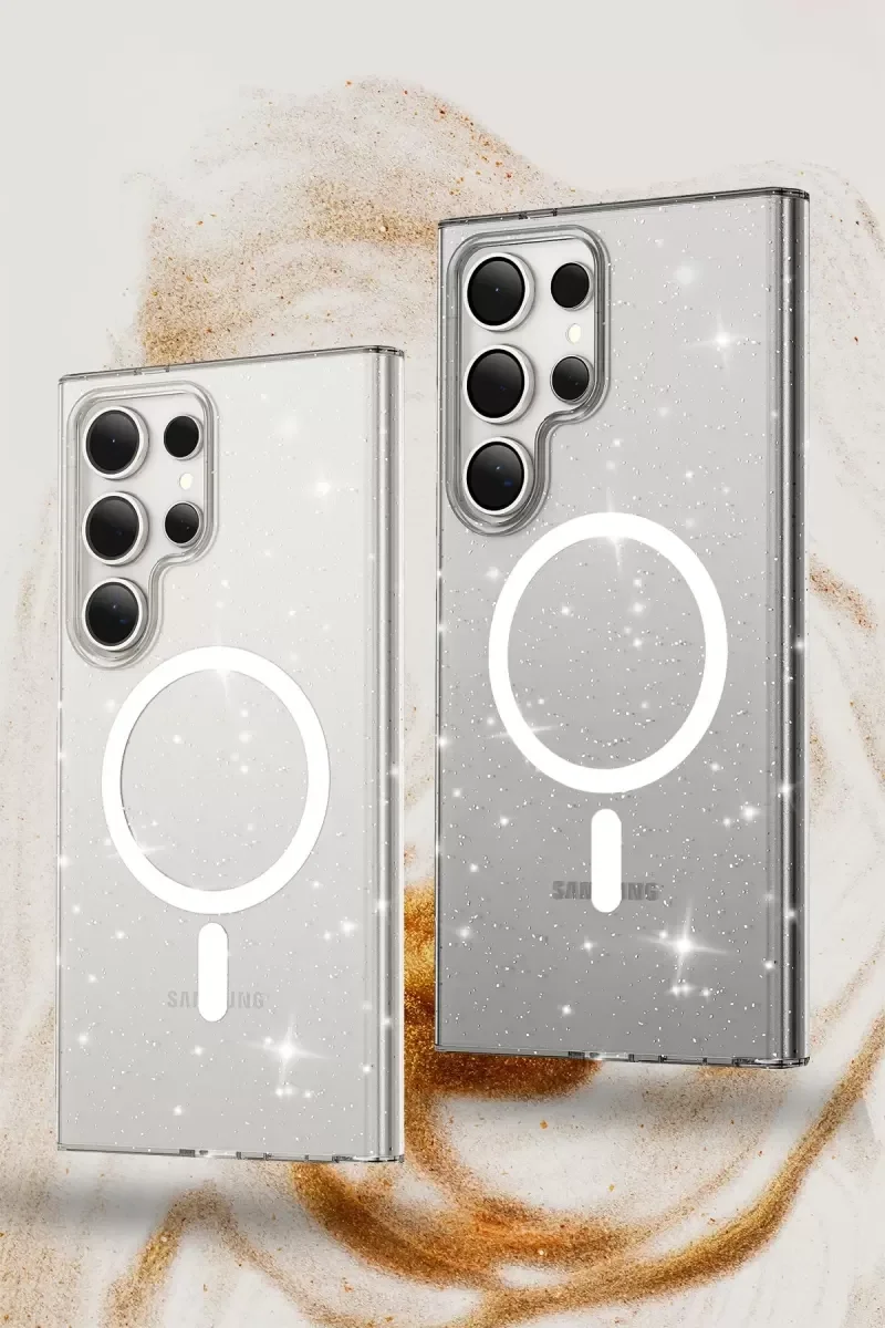 Galaxy S23 Ultra ile Uyumlu Şeffaf MagSafe Kılıf - Star Parıltılı Koruma