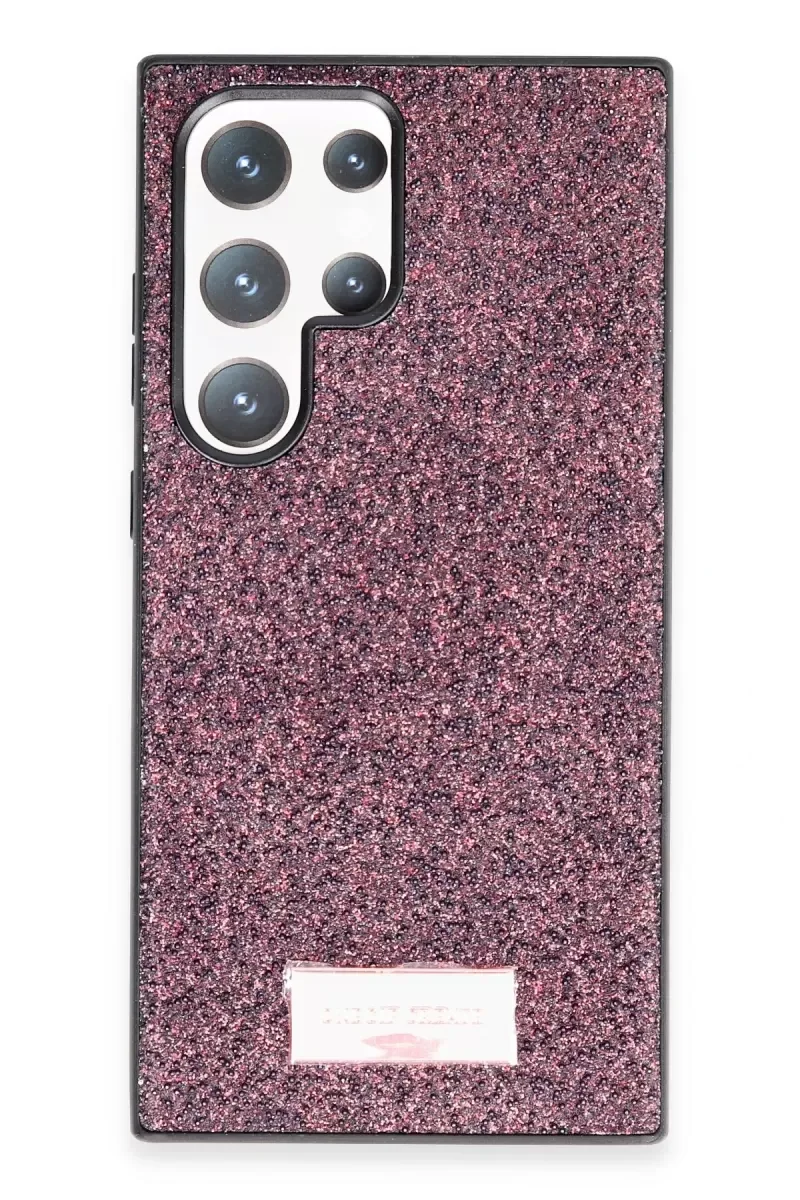 Galaxy S23 Ultra ile Uyumlu Bright Simli Kapak - Derin Mor, Boncuk İşlemeli