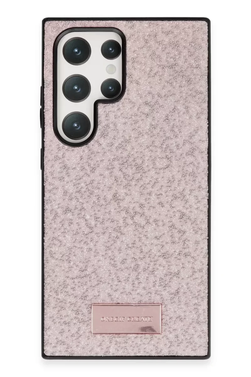 Galaxy S23 Ultra ile Uyumlu Bright Simli Kapak - Pembe Boncuk İşlemeli Telefon Kılıfı