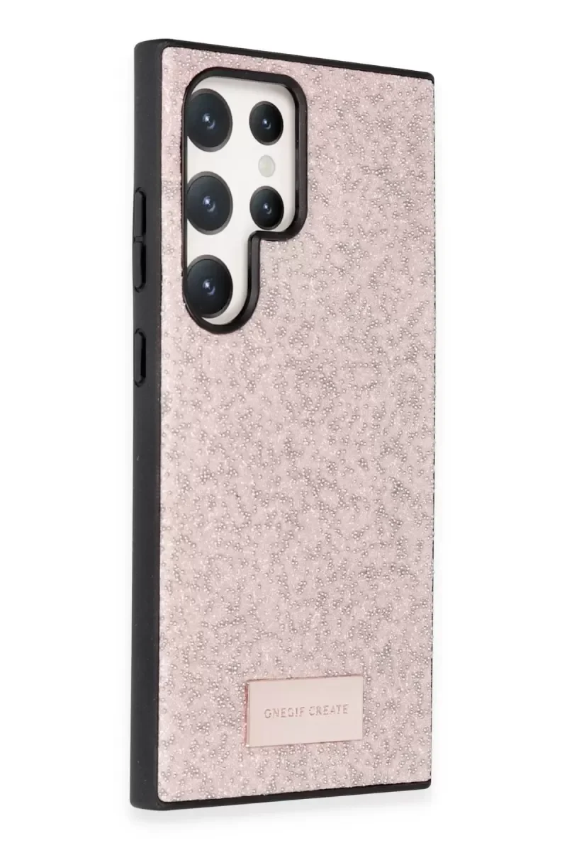 Galaxy S23 Ultra ile Uyumlu Bright Simli Kapak - Pembe Boncuk İşlemeli Telefon Kılıfı