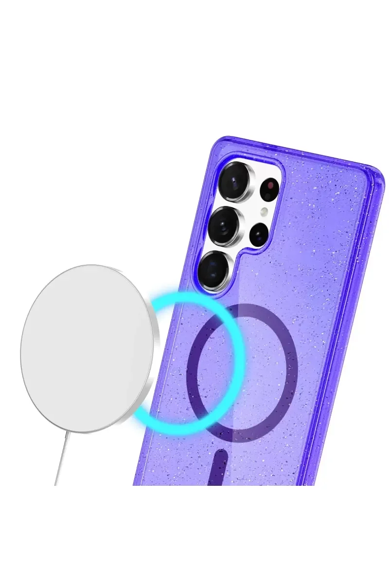 Galaxy S23 Ultra ile Uyumlu Star MagSafe Kılıf - Turuncu Parlak Simli Koruyucu Kapak