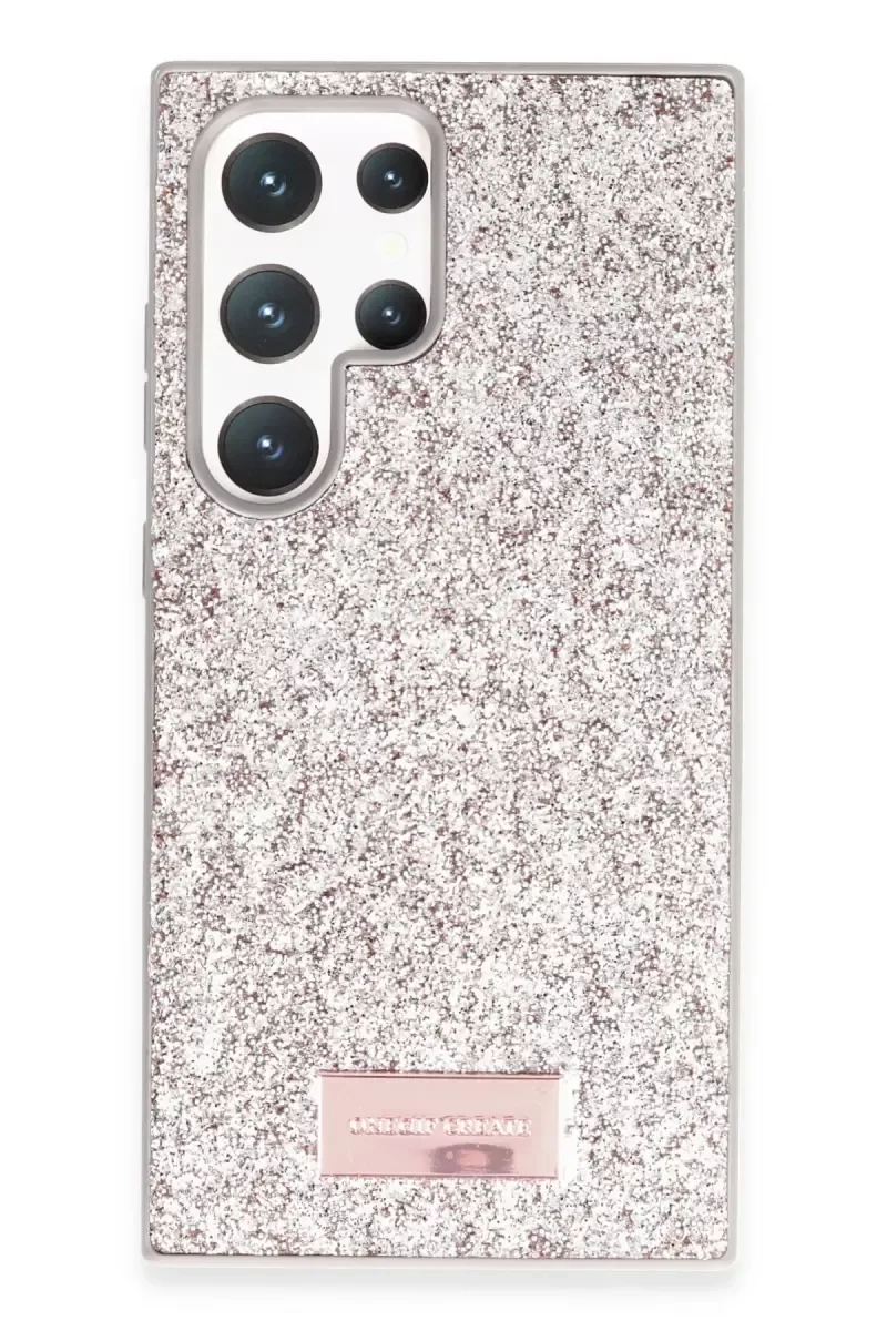 Galaxy S23 Ultra ile Uyumlu Bright Simli Kapak - Gold Boncuk İşlemeli Telefon Kılıfı