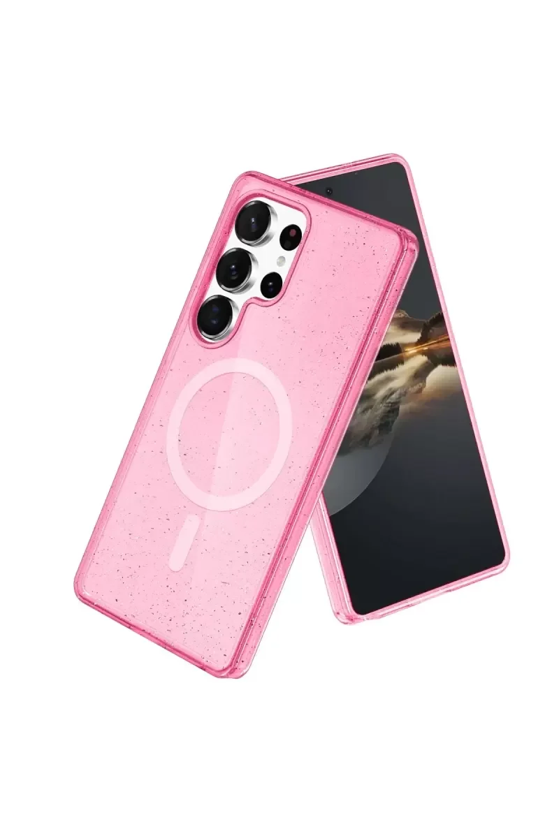 Galaxy S23 Ultra ile Uyumlu Magsafe Kılıf Star Pembe - Parlak Şık Koruyucu Kapak