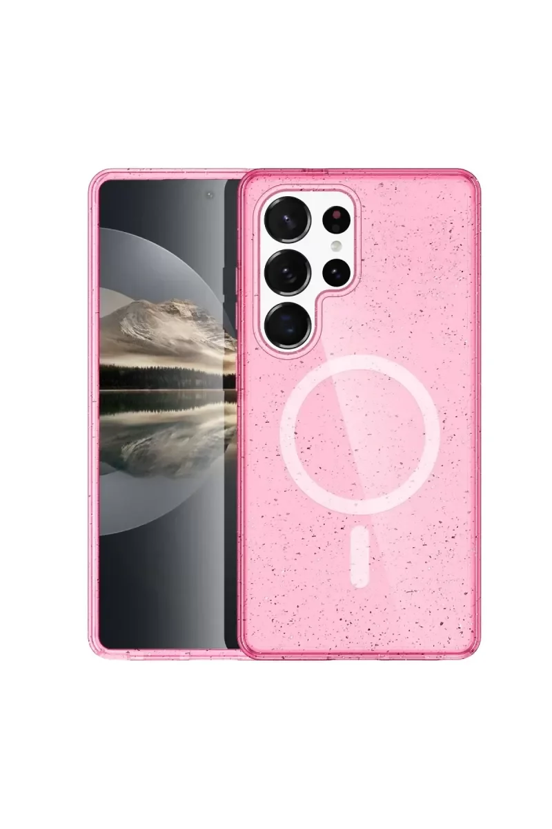 Galaxy S23 Ultra ile Uyumlu Magsafe Kılıf Star Pembe - Parlak Şık Koruyucu Kapak