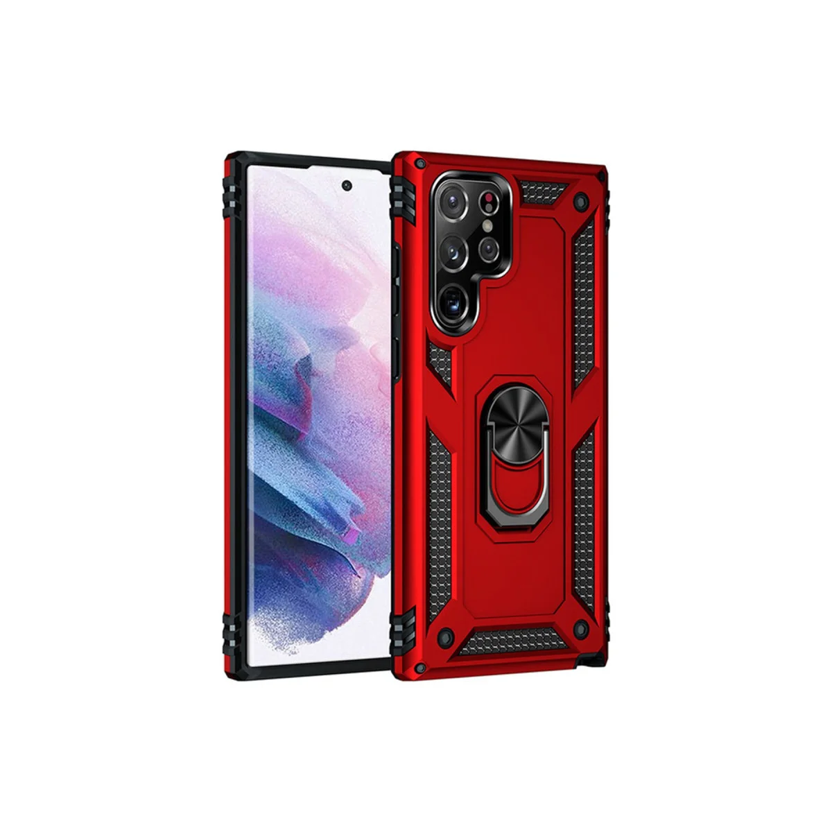 Galaxy S23 Ultra Kılıf - Sofya Yüzüklü Silikon Kapak Kırmızı - Ultra Koruma