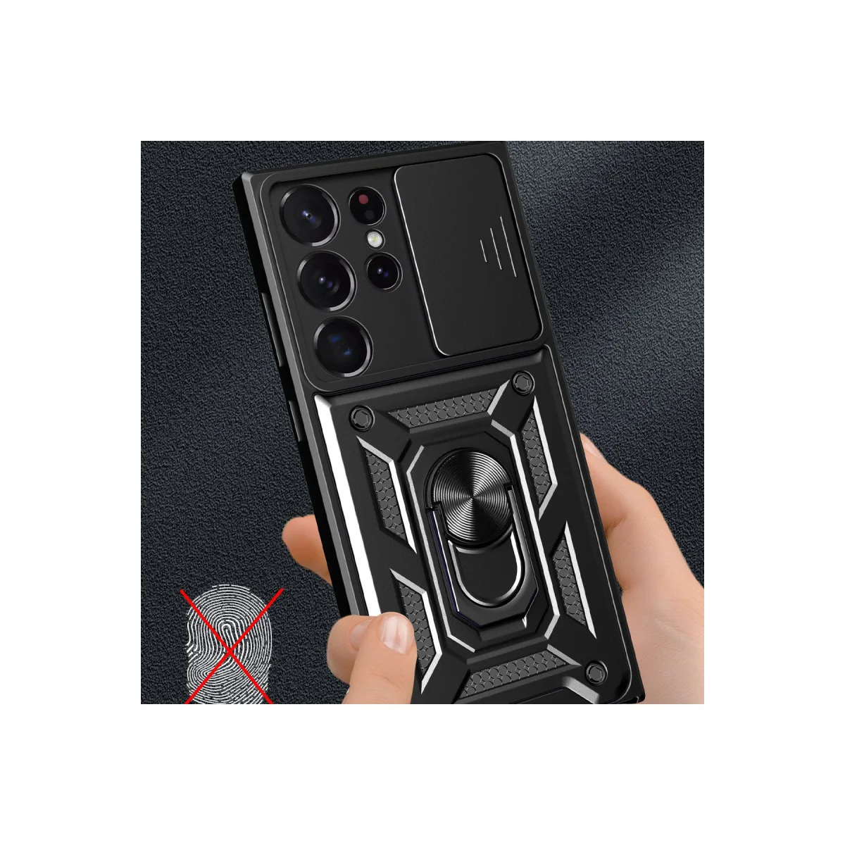 Galaxy S23 Ultra Kılıf - Yeşil Pars Lens Korumalı Silikon Kılıf & Metal Stand