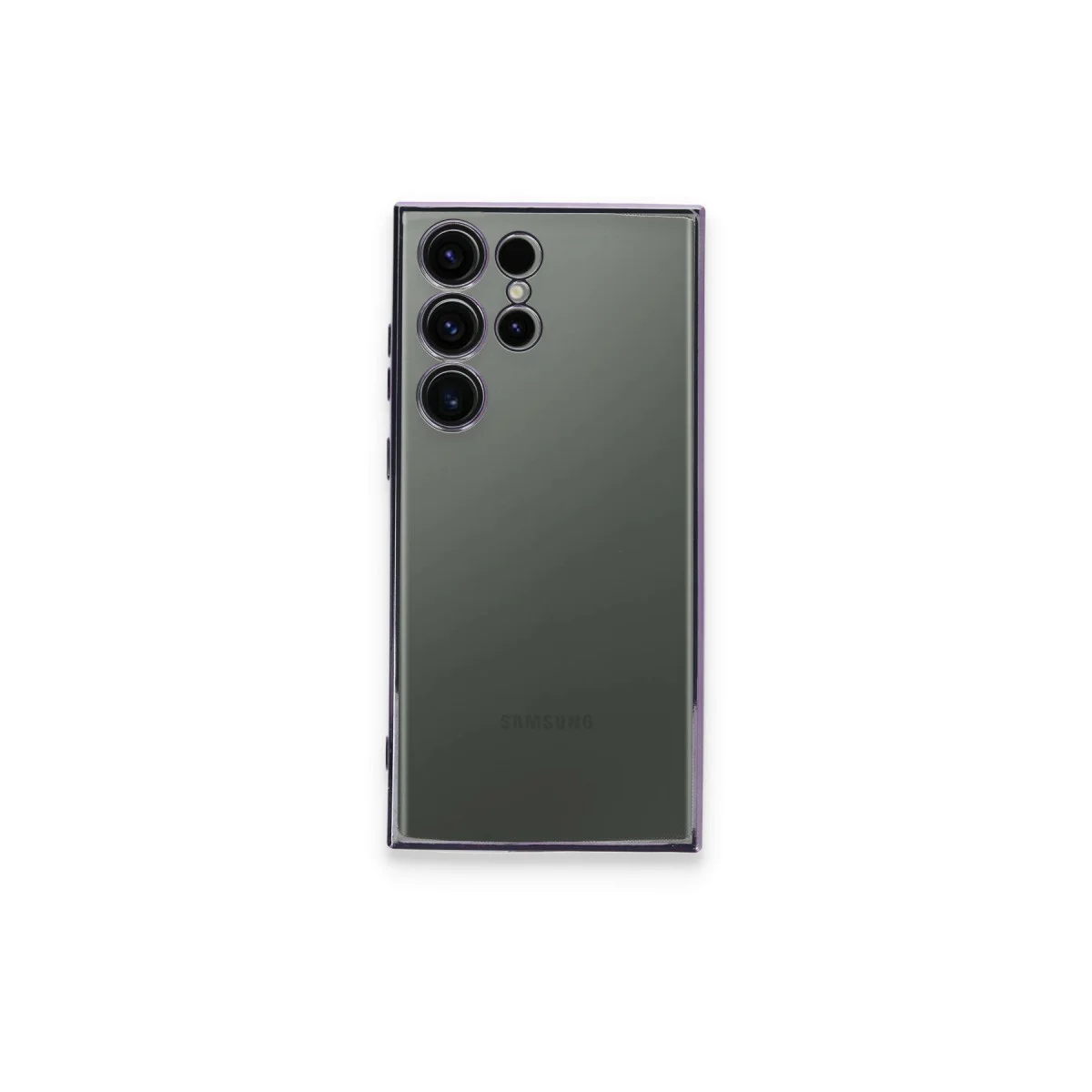 Galaxy S23 Ultra Kılıf Razer Lensli Silikon - Mor (Şeffaf & Kamera Korumalı)