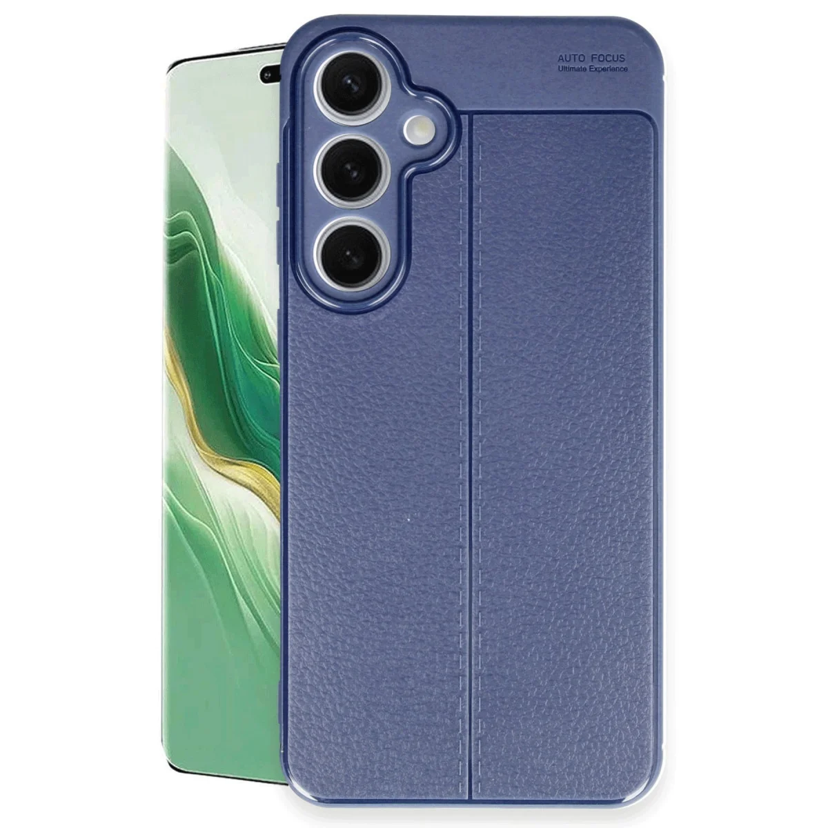 Galaxy S24 FE Auto Focus Kılıf - Lacivert TPU Deri Dokulu Premium Koruma