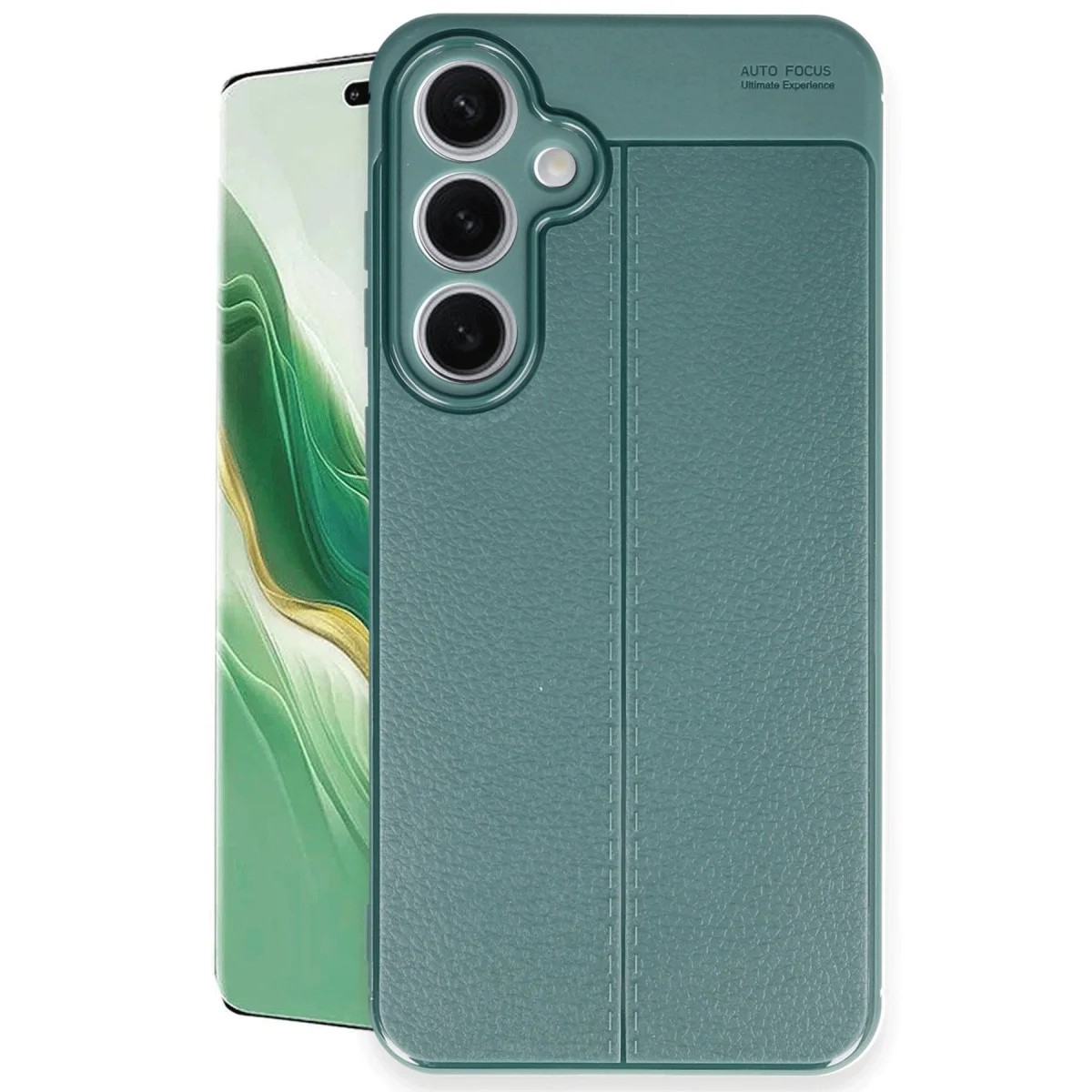Galaxy S24 FE Auto Focus Deri Dokulu Kılıf - Koyu Yeşil Premium Korumalı