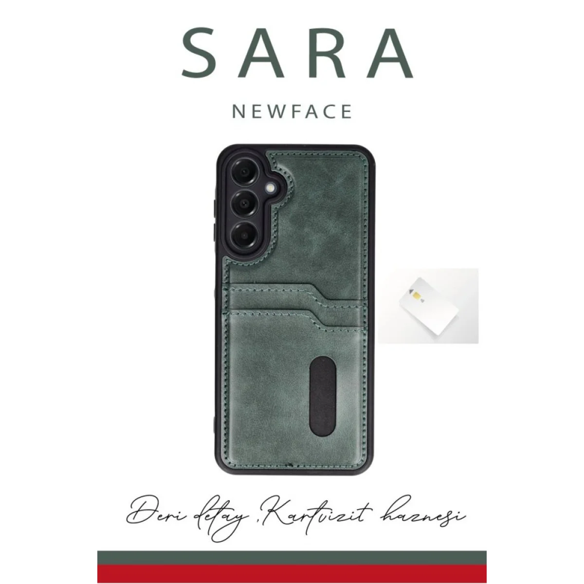 Galaxy S24 FE Deri Kılıf Sara Kartvizitli - Ekstra Koruma ve Pratik Tasarım