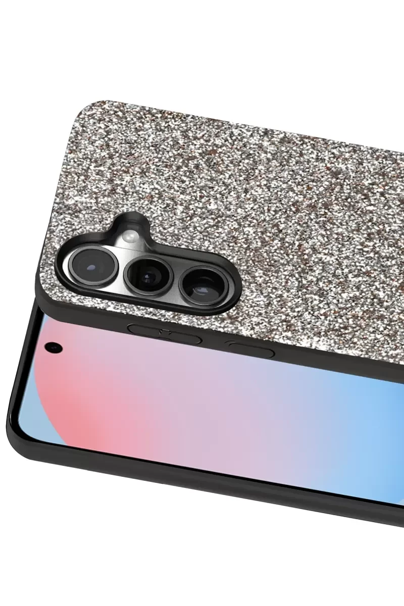 Galaxy S24 FE ile Uyumlu Bright Simli Kapak - Gümüş Boncuk İşlemeli Şık Telefon Kılıfı