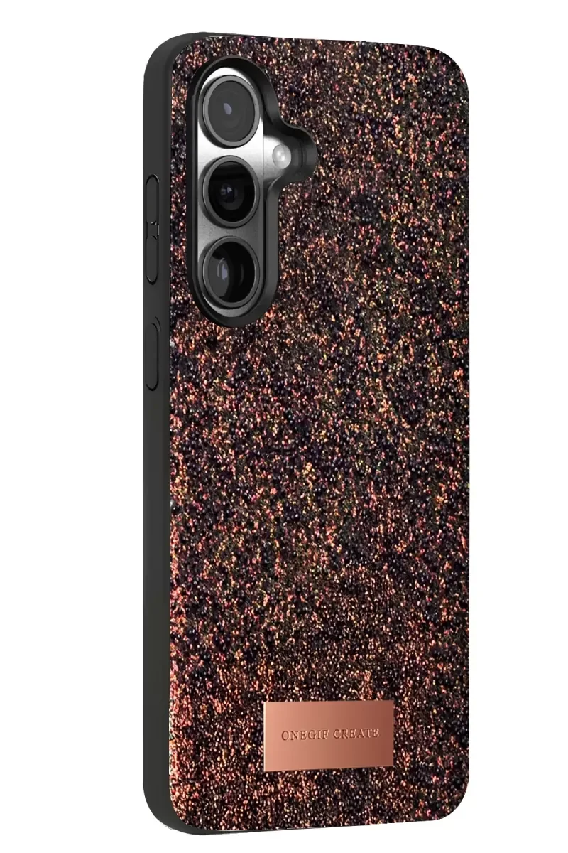 Galaxy S24 FE ile Uyumlu Bright Simli Kapak - Derin Mor, Zarif Boncuk İşlemeli Telefon Kılıfı