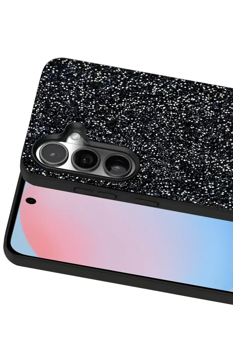 Galaxy S24 FE ile Uyumlu Bright Simli Kapak - Siyah Boncuk İşlemeli Telefon Kılıfı
