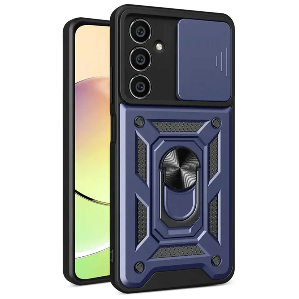 Galaxy S24 FE Silikon Kılıf - Sürgülü Lens Koruması ve Metal Stand ile Maksimum Koruma