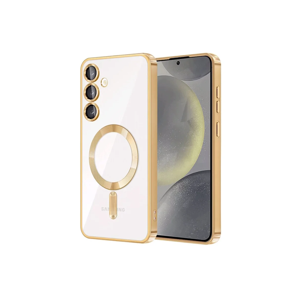Galaxy S24 Kılıf Gold MagSafe - Kross Şeffaf ve Güçlü Magnetik Kapak