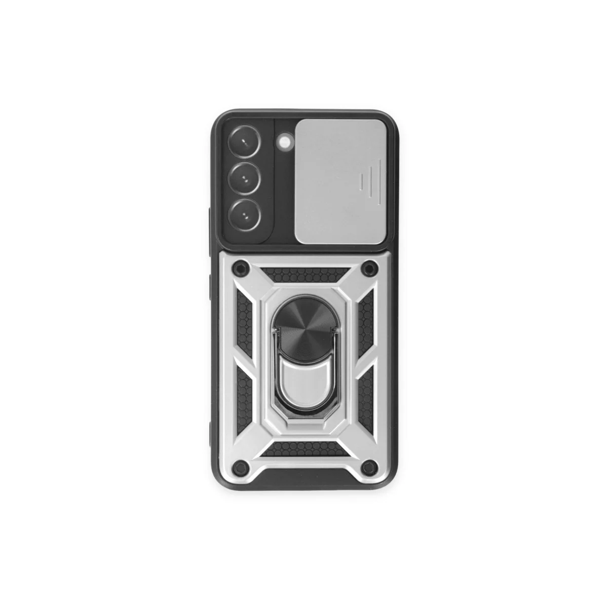 Galaxy S24 Kılıf Pars Lens Yüzüklü Silikon Gümüş - Premium Koruma ve Stand