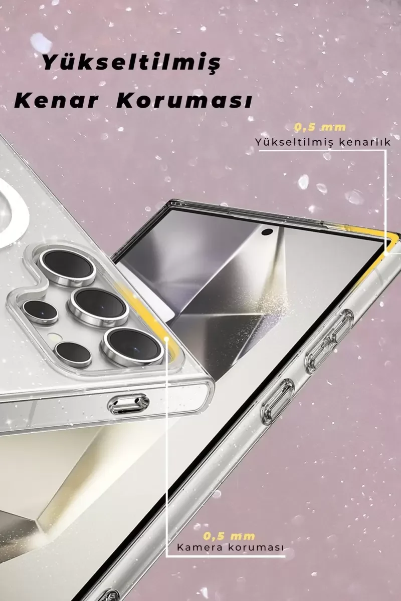Galaxy S24 Ultra ile Uyumlu Star Magsafe Şeffaf Kılıf - Simli Koruyucu Kapak