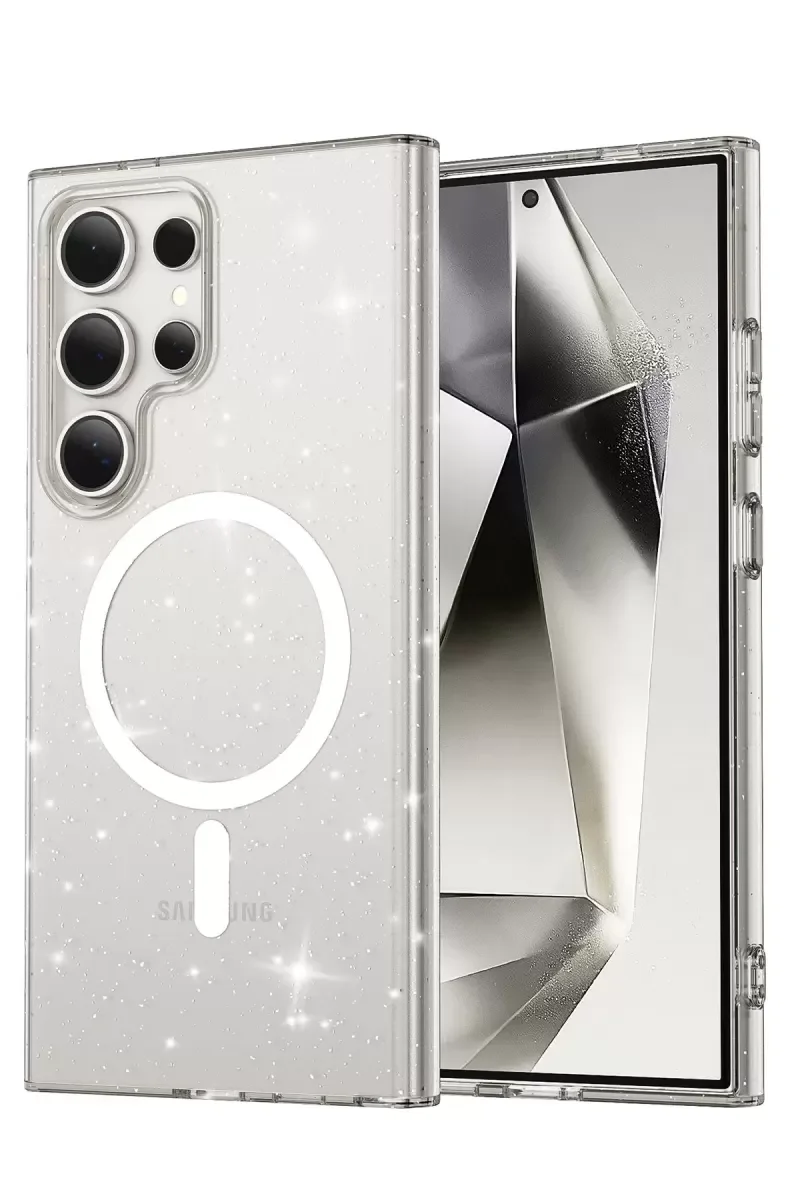 Galaxy S24 Ultra ile Uyumlu Star Magsafe Şeffaf Kılıf - Simli Koruyucu Kapak
