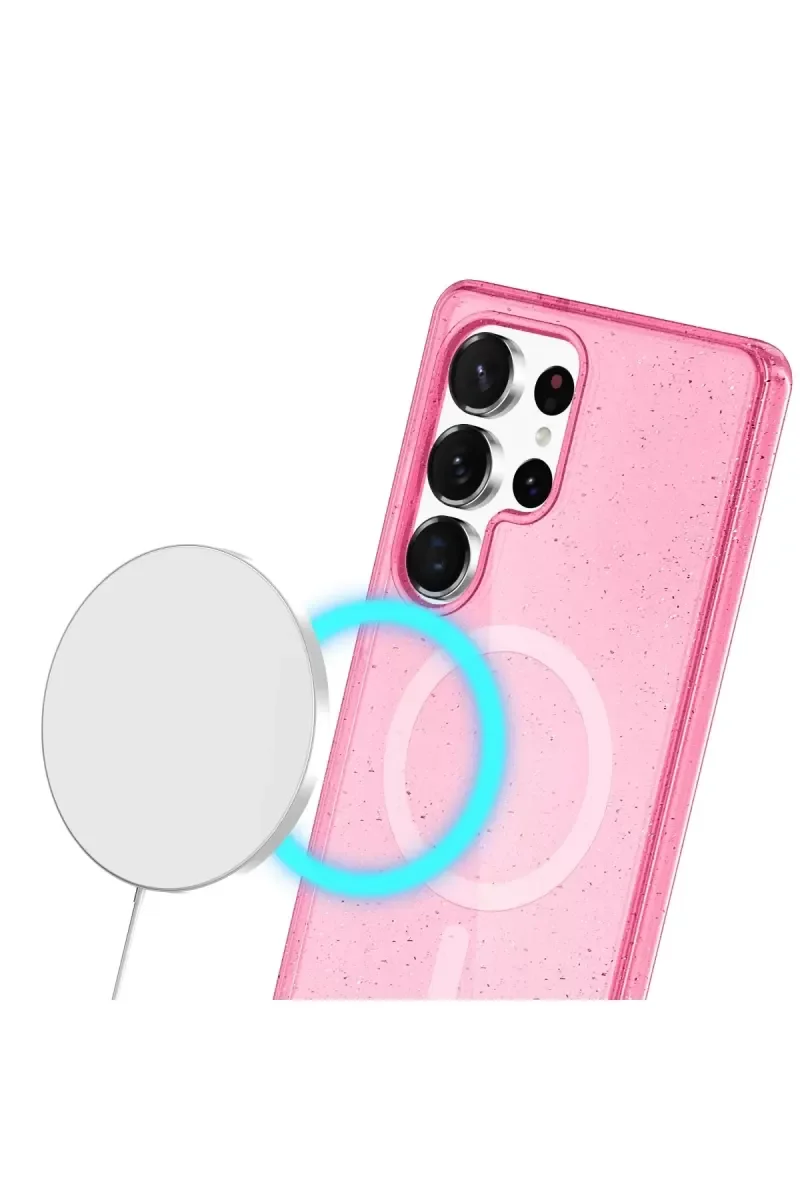 Galaxy S24 Ultra ile Uyumlu Star MagSafe Kılıf - Pembe Parlak Simli Koruyucu Kapak