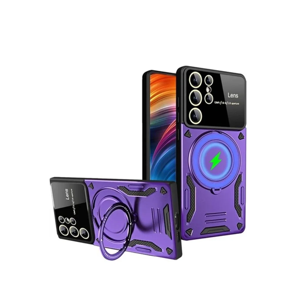 Galaxy S24 Ultra Kılıf Joy Lens Standlı - Mor - Askeri Düzeyde Darbe Koruması