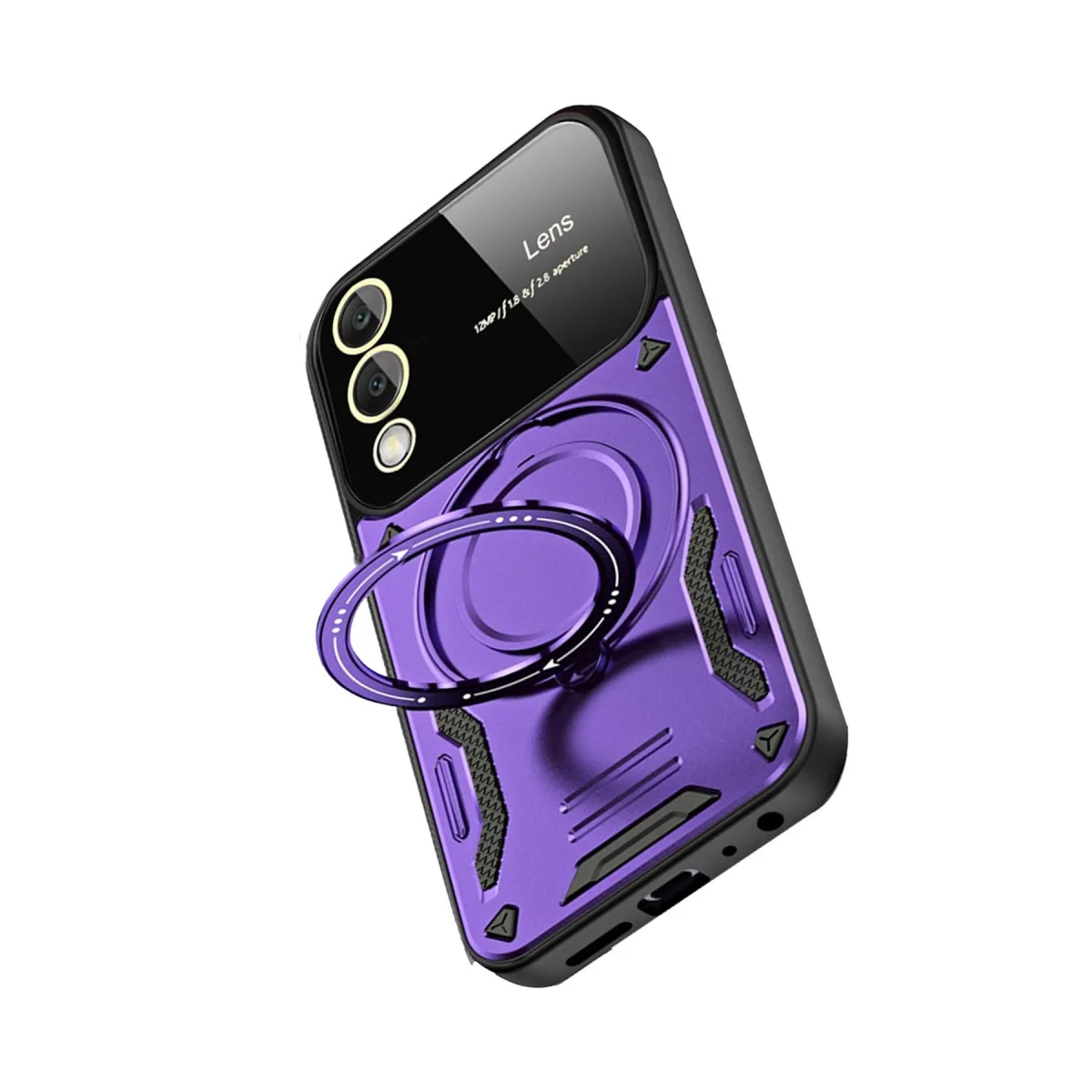 Galaxy S25 Edge Kılıf Joy Lens Standlı Mor - 360° Döner Parmak Halkası ve 180° Katlanabilir Stand