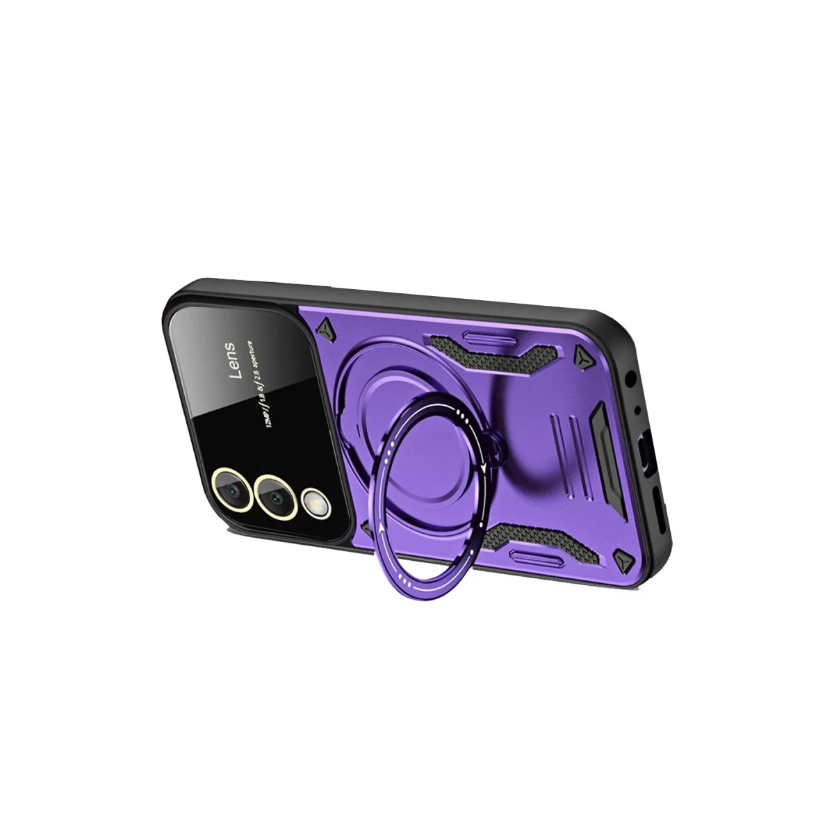Galaxy S25 Edge Kılıf Joy Lens Standlı Mor - 360° Döner Parmak Halkası ve 180° Katlanabilir Stand
