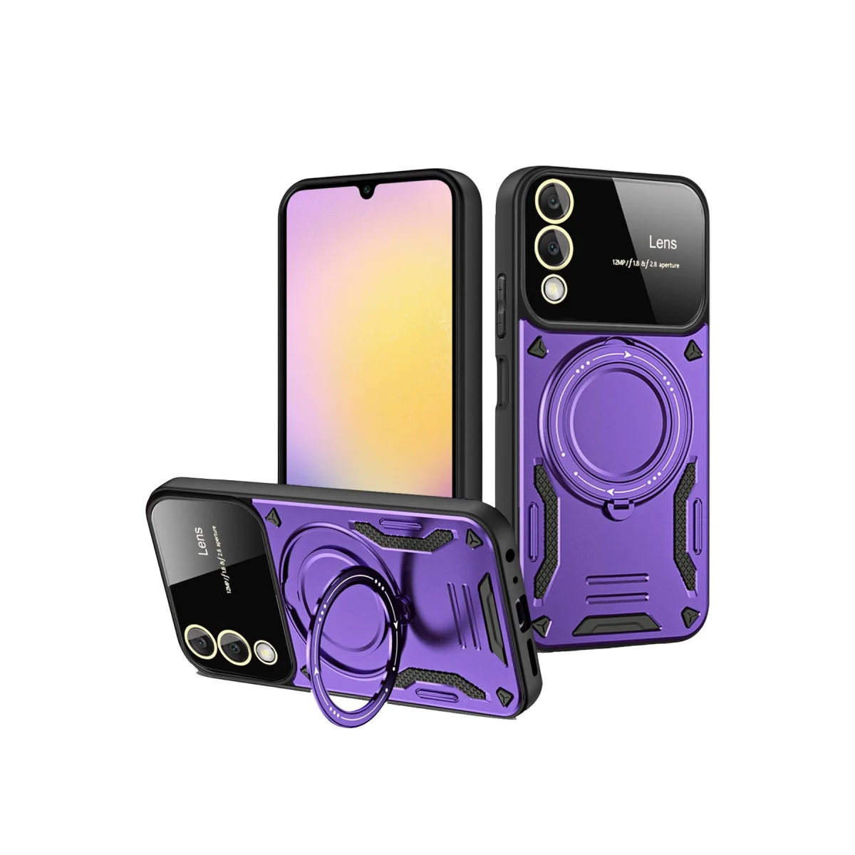 Galaxy S25 Edge Kılıf Joy Lens Standlı Mor - 360° Döner Parmak Halkası ve 180° Katlanabilir Stand