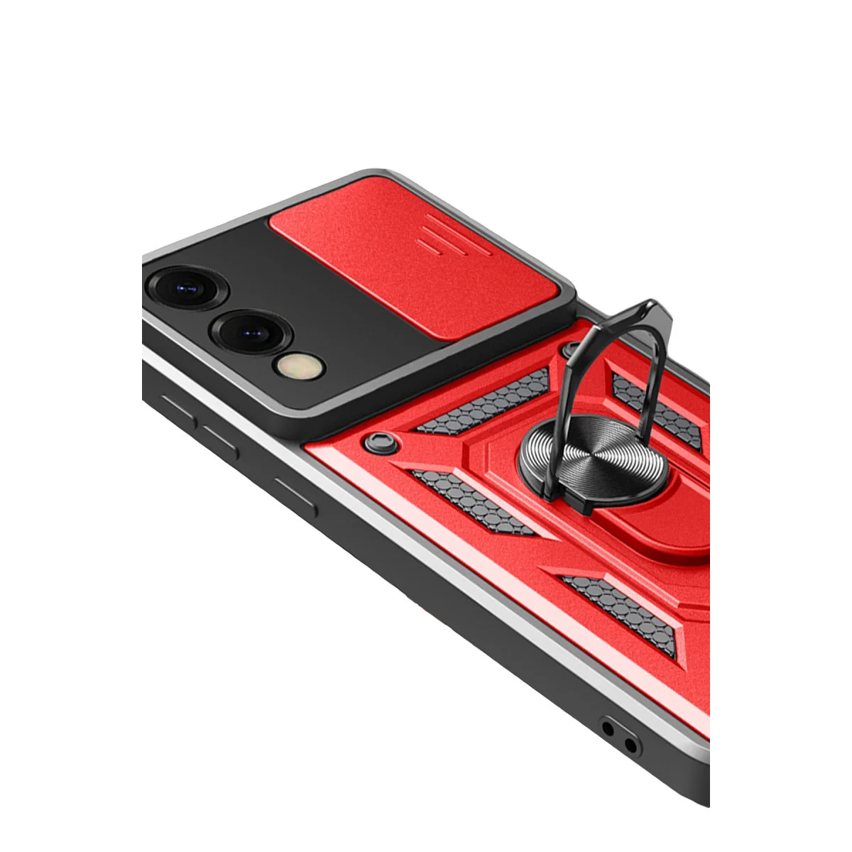 Galaxy S25 Edge Pars Lens Yüzüklü Silikon Kılıf - Kırmızı - Kamera Koruma Standlı