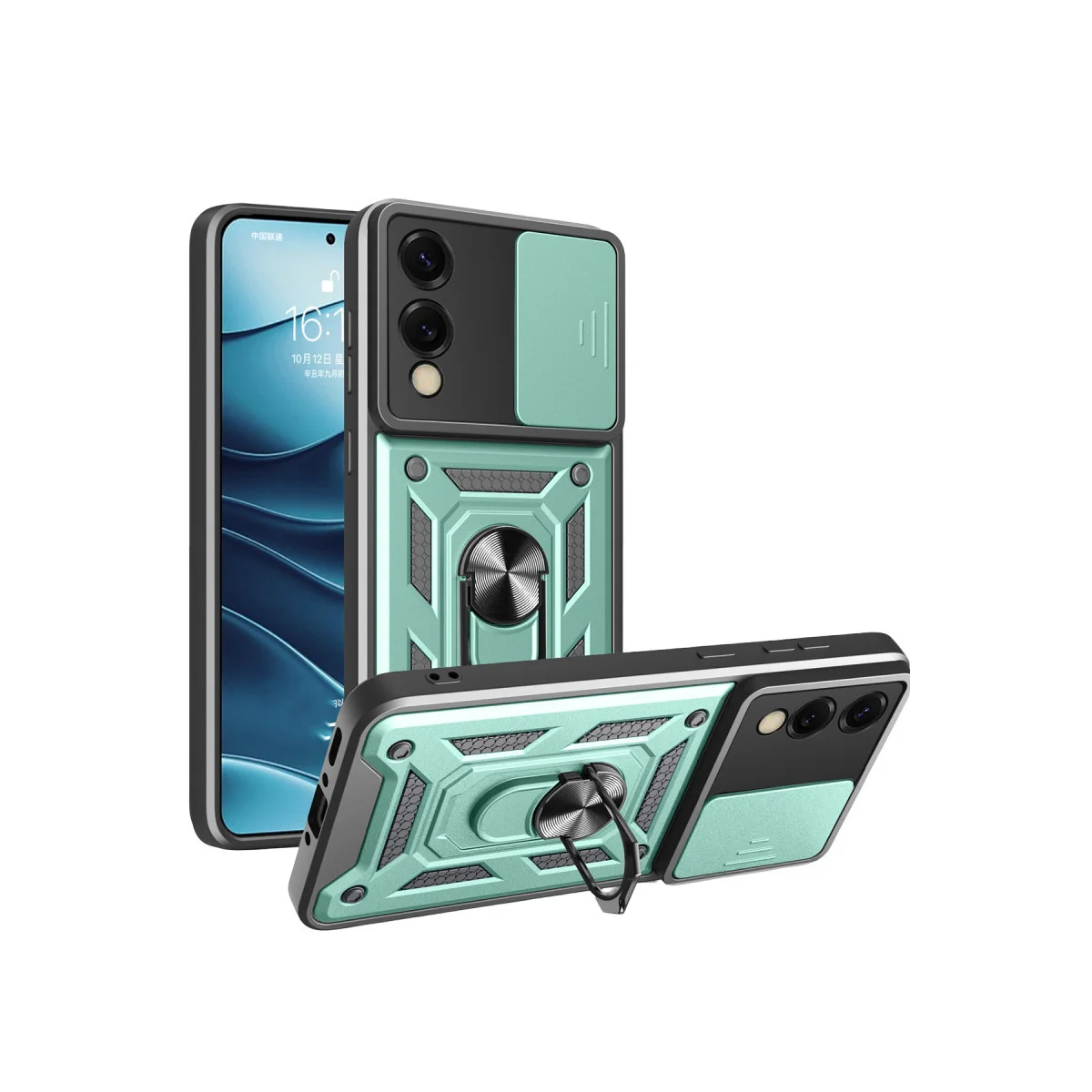 Galaxy S25 Edge Pars Lens Yüzüklü Silikon Kılıf - Yeşil, Kamera Korumalı ve Metal Standlı