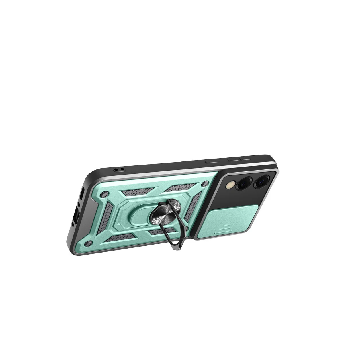 Galaxy S25 Edge Pars Lens Yüzüklü Silikon Kılıf - Yeşil, Kamera Korumalı ve Metal Standlı