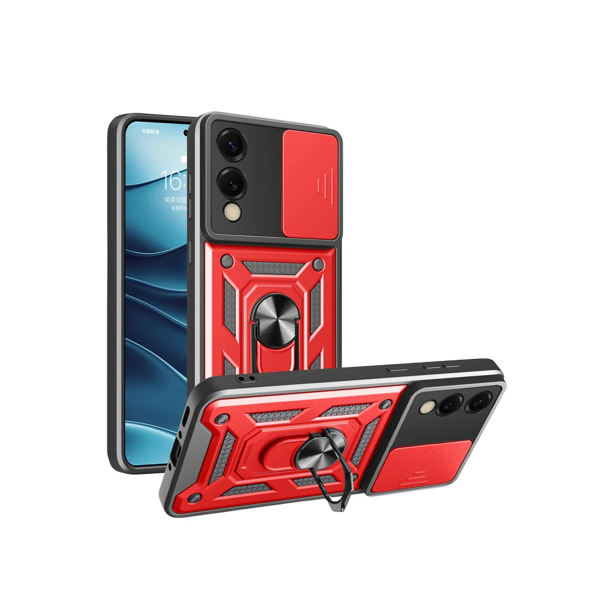 Galaxy S25 Edge Pars Lens Yüzüklü Silikon Kılıf - Kırmızı - Kamera Koruma Standlı