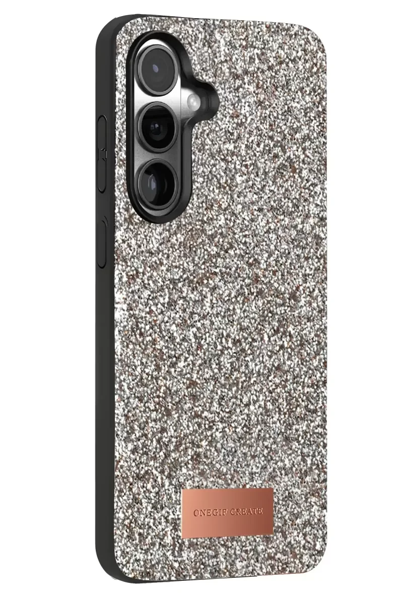 Galaxy S25 ile Uyumlu Bright Simli Kapak - Gümüş Boncuk İşlemeli