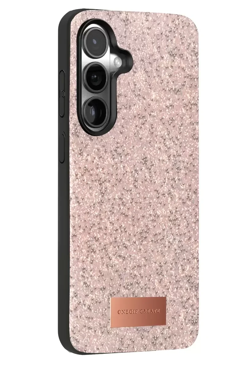 Galaxy S25 ile Uyumlu Bright Simli Kapak - Pembe Zarif Boncuk İşlemeli Şık Kılıf