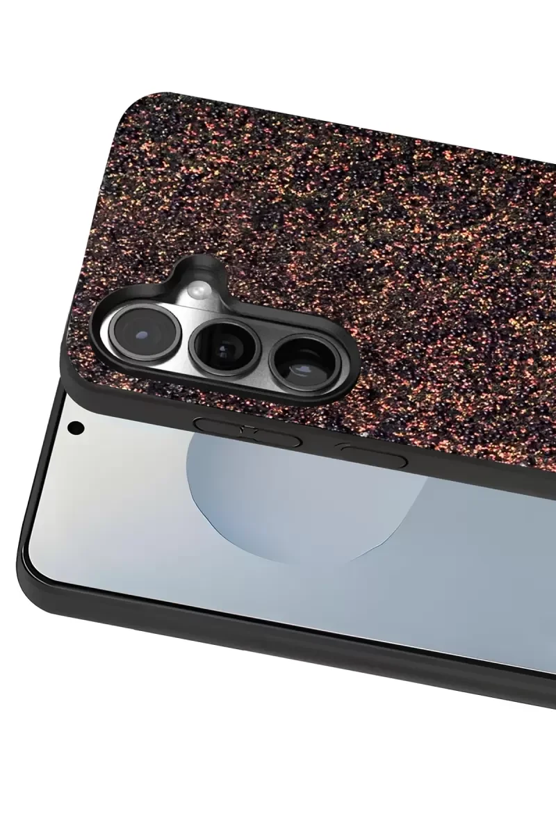 Galaxy S25 ile Uyumlu Bright Simli Kapak - Derin Mor Boncuk İşlemeli Şık Telefon Kılıfı