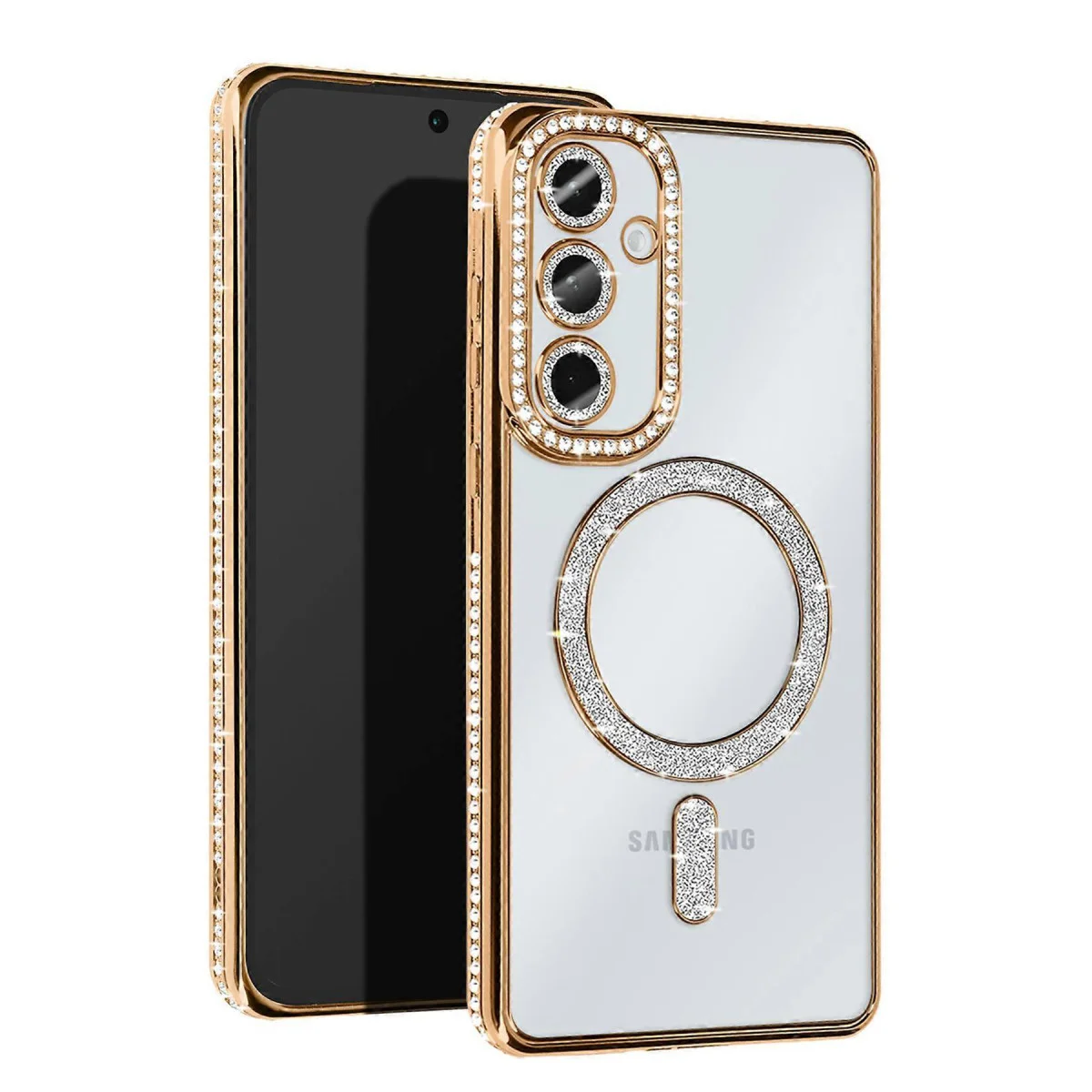 Galaxy S25 Joke Simli Magneticsafe Kılıf - Parlak Elmas Tasarım & Kablosuz Şarj Desteği - Gold