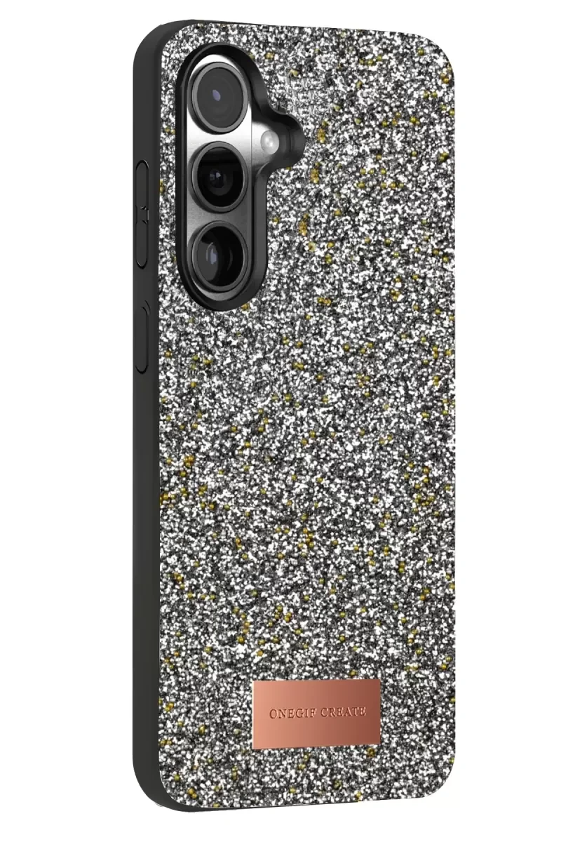 Galaxy S25 Plus ile Uyumlu Bright Simli Kapak - Gold Boncuk İşlemeli Şık Telefon Kılıfı