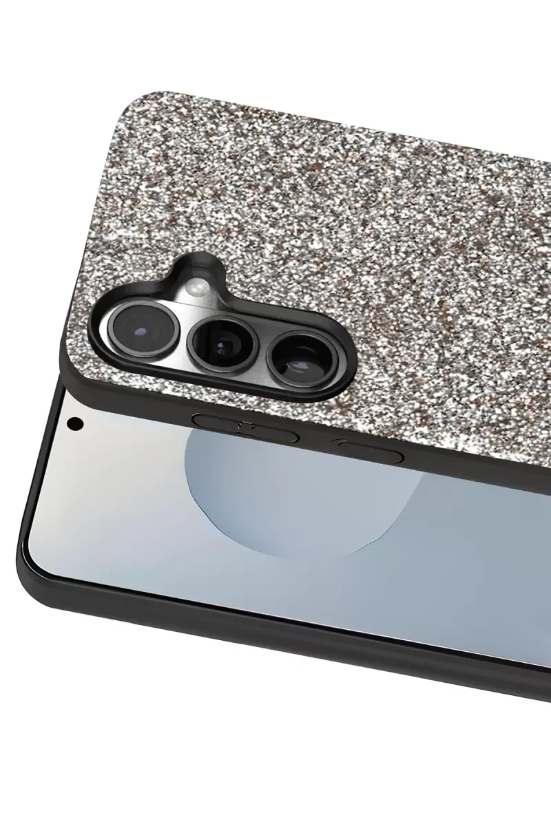 Galaxy S25 Plus ile Uyumlu Bright Simli Kapak - Boncuk İşlemeli Gümüş Kılıf