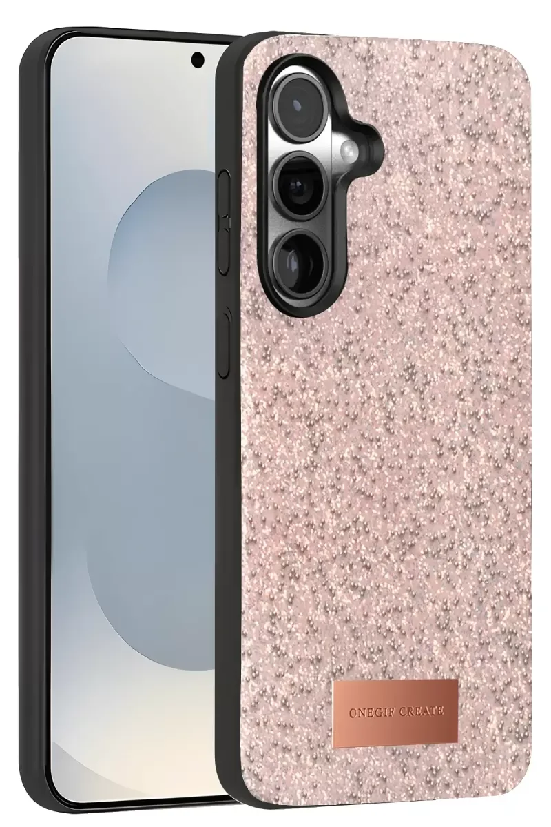 Galaxy S25 Plus ile Uyumlu Bright Simli Kapak - Pembe Boncuk İşlemeli Şık Kılıf
