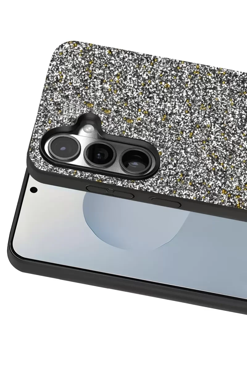 Galaxy S25 Plus ile Uyumlu Bright Simli Kapak - Gold Boncuk İşlemeli Şık Telefon Kılıfı