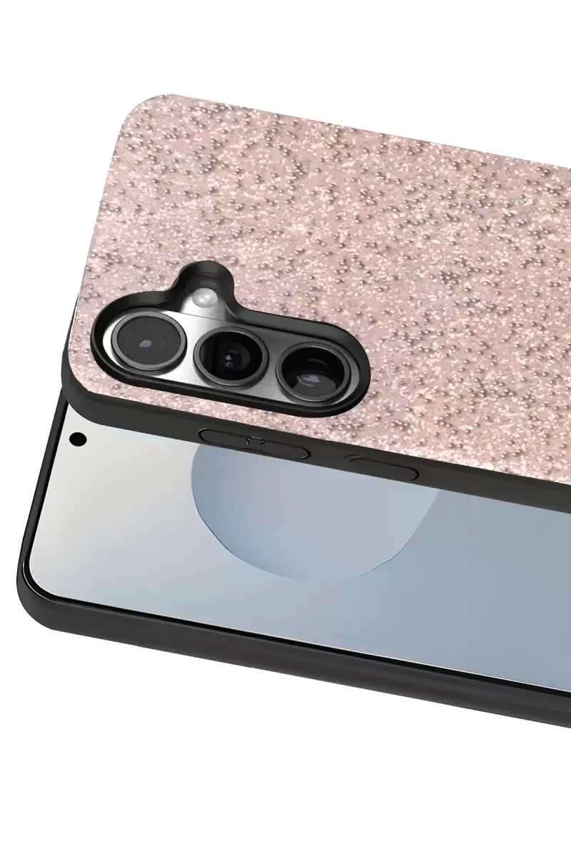 Galaxy S25 Plus ile Uyumlu Bright Simli Kapak - Pembe Boncuk İşlemeli Şık Kılıf