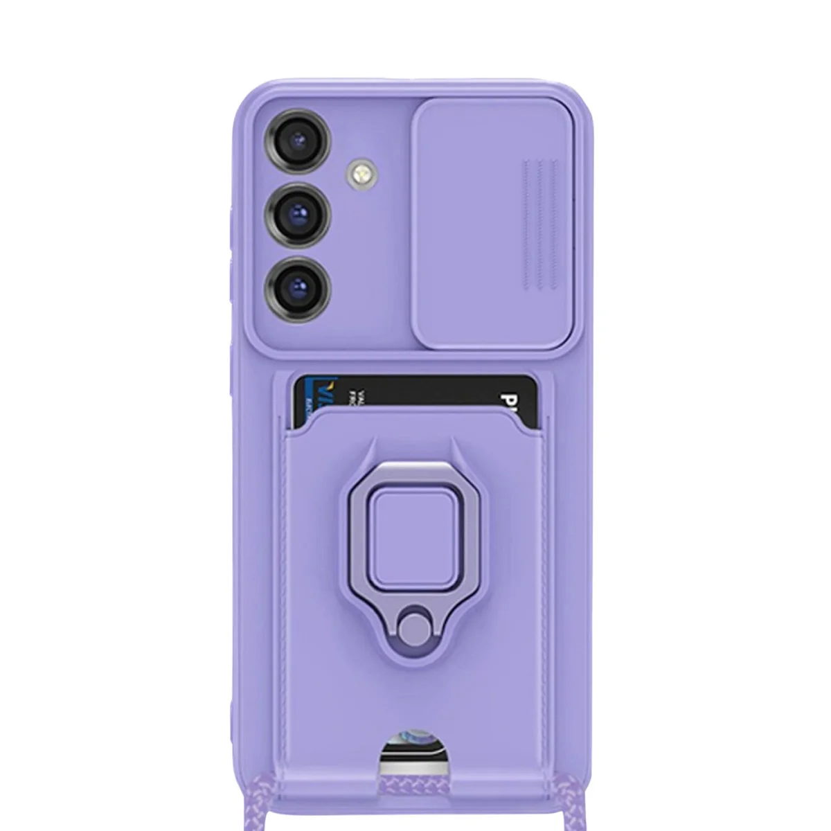 Galaxy S25 Plus Kılıf Silikon Kart Bölmeli Metal Yüzük - Zuma Lila