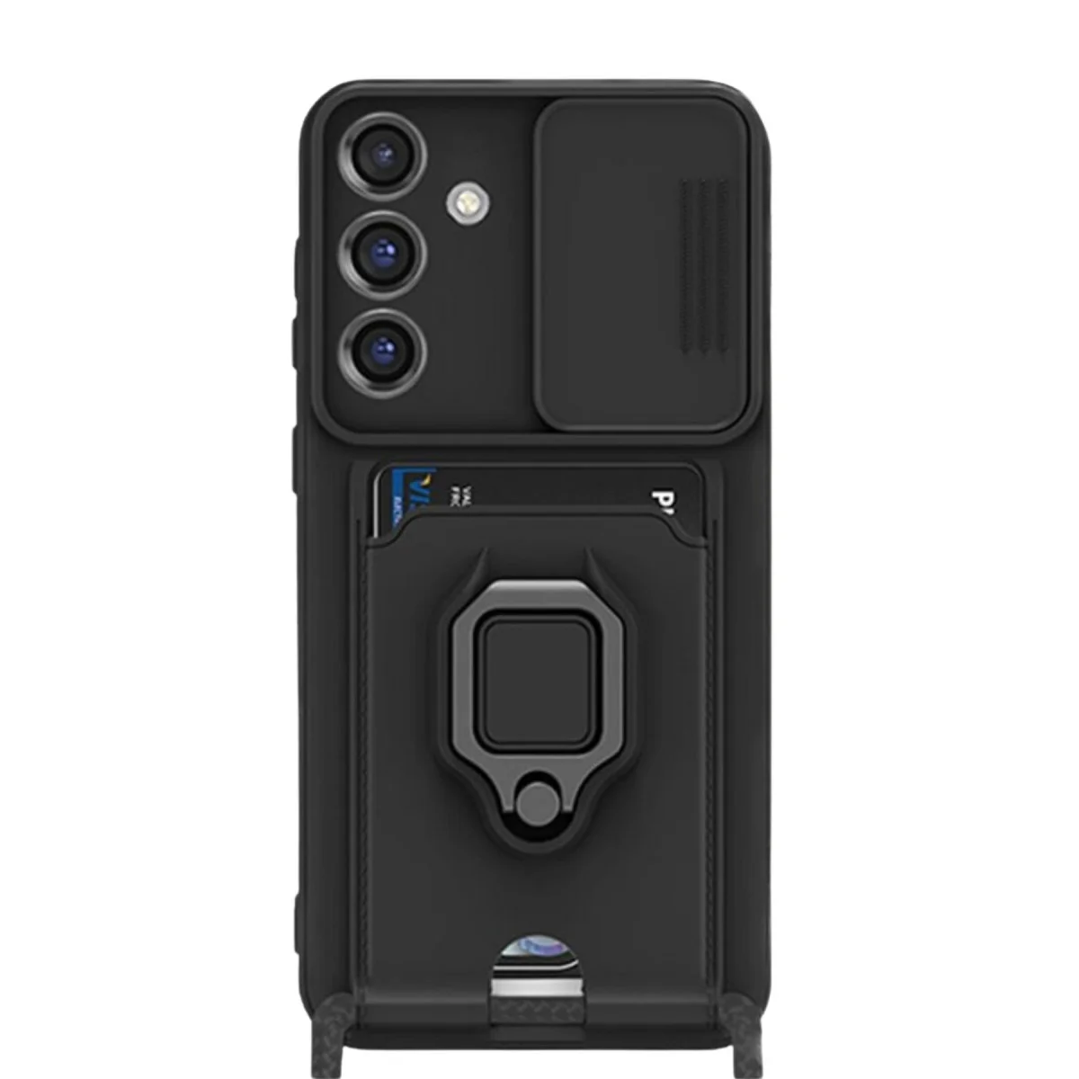 Galaxy S25 Plus Zuma Kartvizitli Yüzüklü Silikon Kılıf - Siyah - Standlı ve Kamera Korumalı