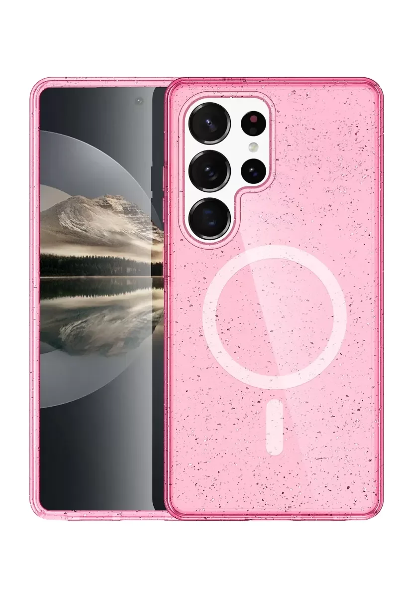 Galaxy S25 Ultra ile Uyumlu Star Magsafe Kapak - Pembe, Parlak Simli Tasarım