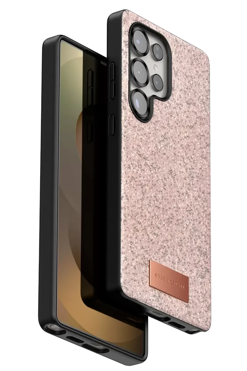 Galaxy S25 Ultra ile Uyumlu Bright Simli Kapak - Pembe, Zarif Boncuk İşlemeli Şık Telefon Kılıfı