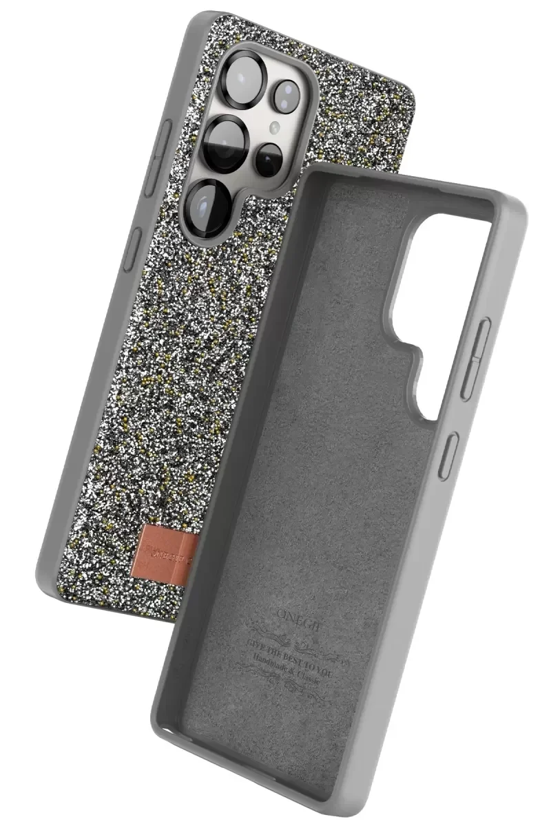 Galaxy S25 Ultra ile Uyumlu Bright Simli Kapak - Gümüş Boncuk İşlemeli