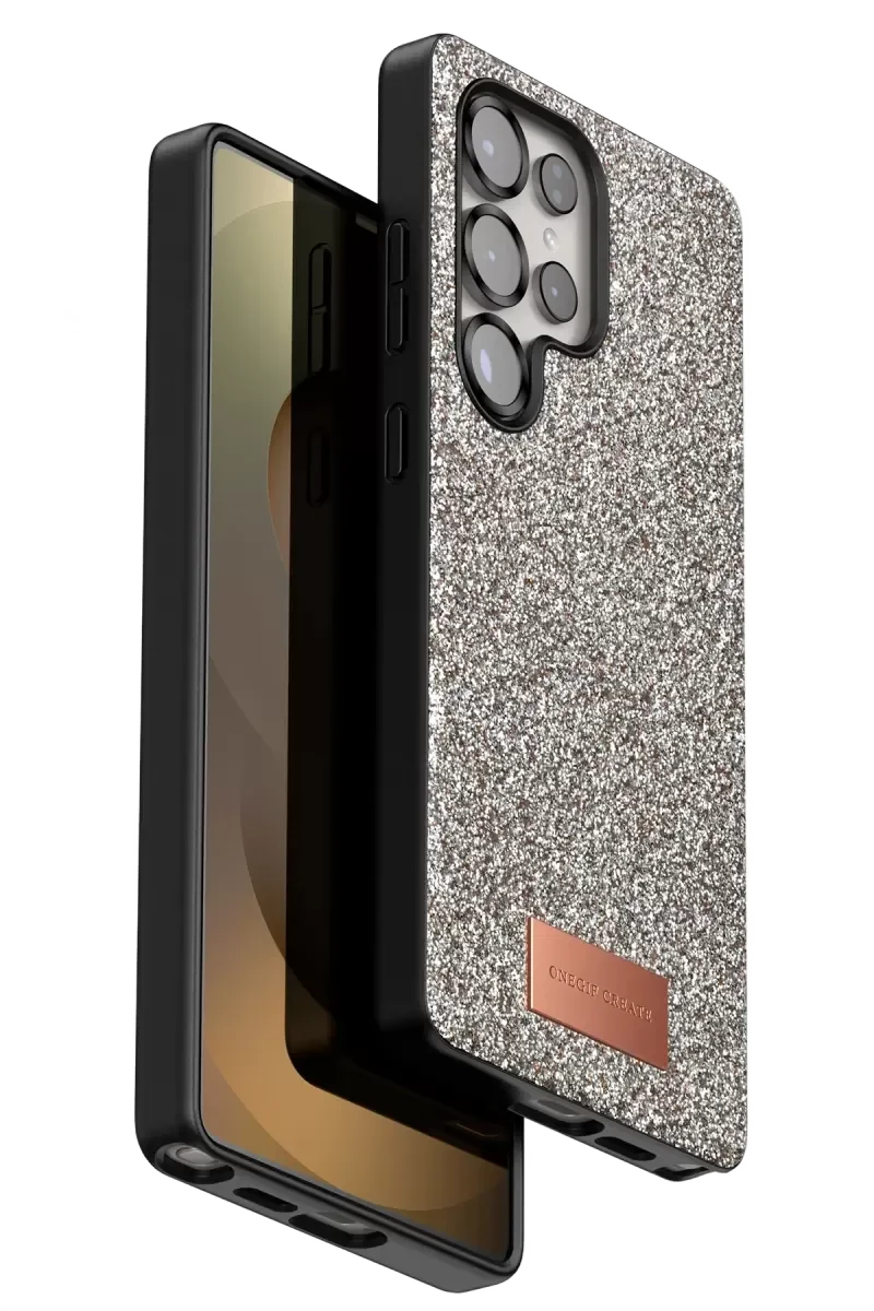 Galaxy S25 Ultra ile Uyumlu Bright Simli Kapak - Altın Boncuk İşlemeli Şık Telefon Kılıfı