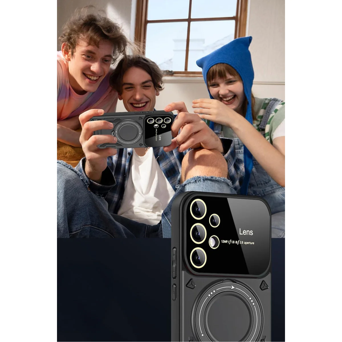 Galaxy S25 Ultra Joy Lens Standlı Kılıf - 360° Döner Parmak Halkası ve 180° Katlanabilir Stand